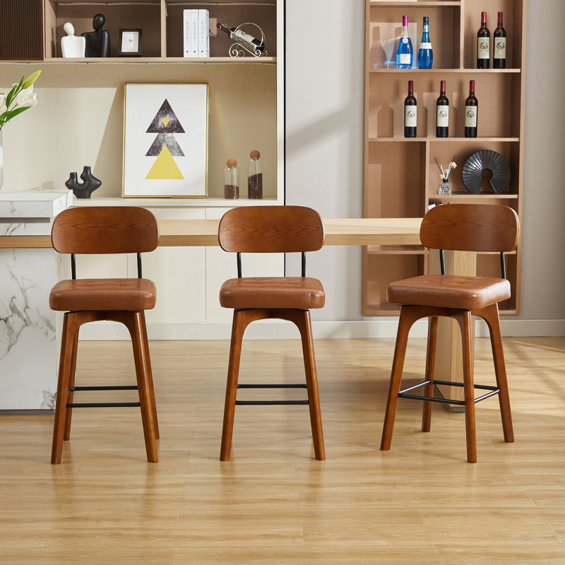 Tabouret de comptoir pivotant Ikhlas, 3, Tabouret de comptoir (siège d'une hauteur de 26 p, Siège brun / cadre brun