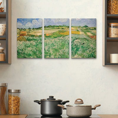 Ensemble de 3 panneaux d'art mural - Vincent Van Gogh «Plain près d'Auvers, 1890», art mural sur toile pour le salon, la chambre à coucher ou le bureau