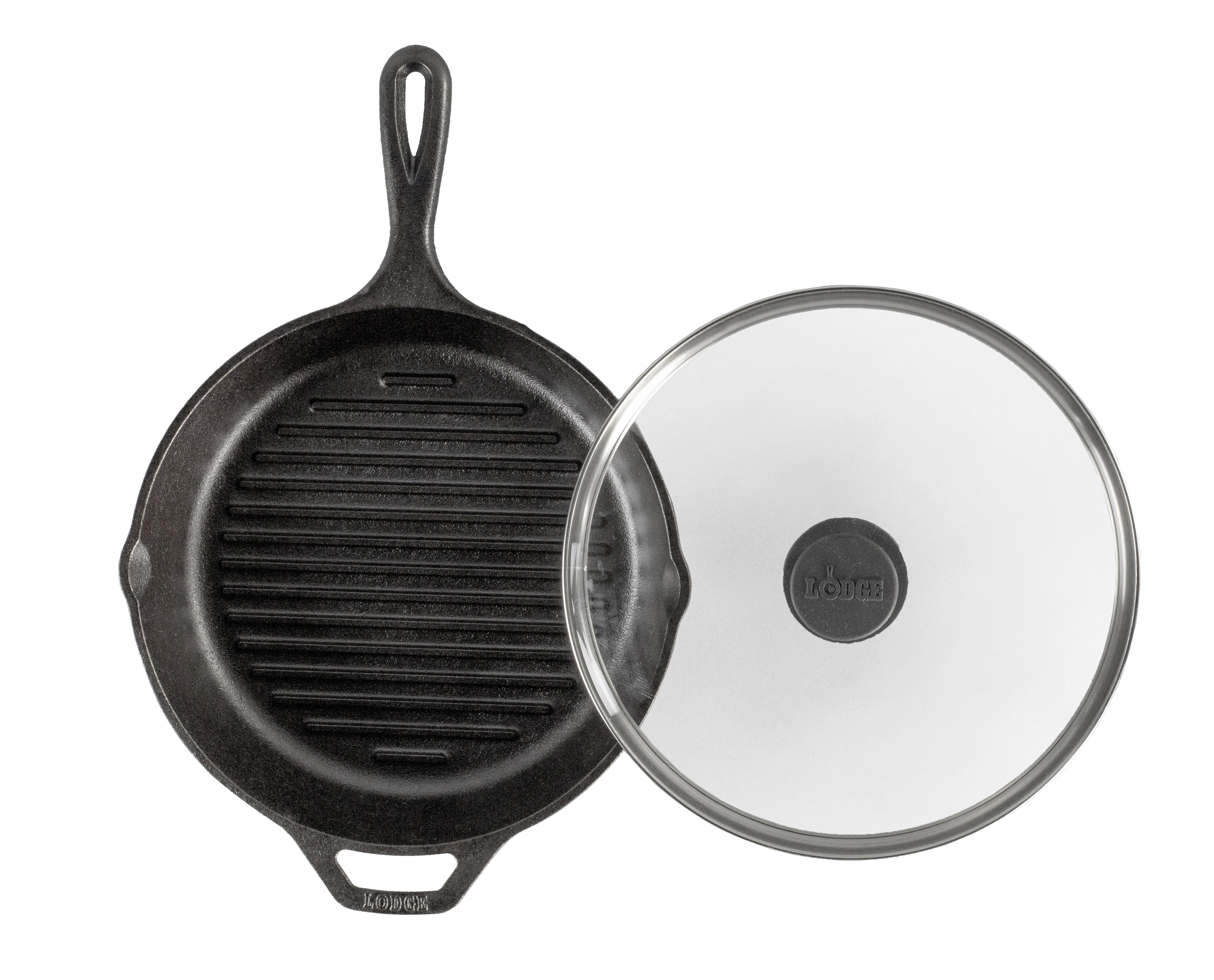Lodge 10.25 Inch Cast Iron Grill Pan with Glass Lid