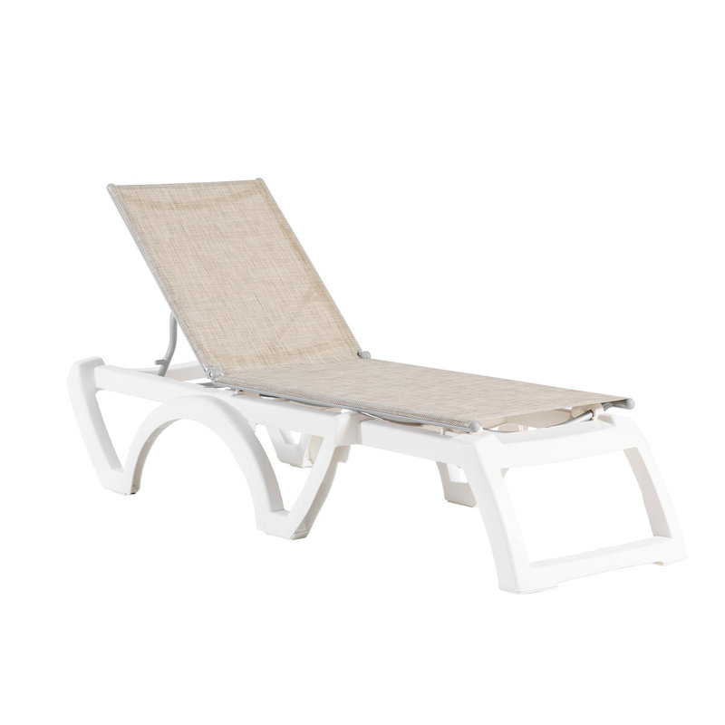 Grosfillex Jamaica Beach Adjustable Sling Chaise, Beige/White