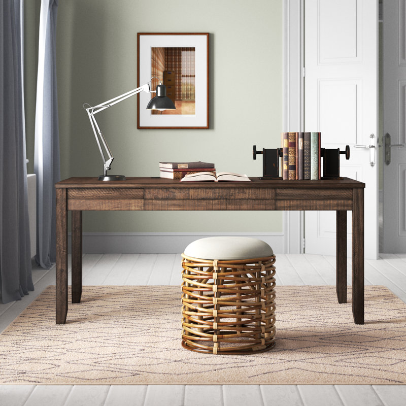 Latreca Solid Wood Writing Desk with Power Outlet, Brown