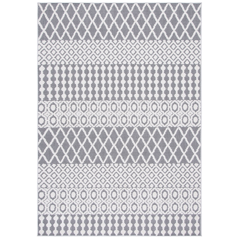 Dobbs Geometric Ivory/Grey Indoor / Outdoor Area Rug, Rectangle 5'5" x 7'7"