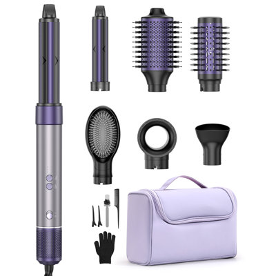 Teendow 7-in-1 Hair Dryer Brush With Bag, Hair Styler Set, Hot Air Styling Tool, Blow Dryer Brush With Negative Ions, Lavender Purple