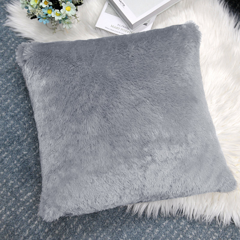 Housse de coussin réversible en fausse fourrure, Gris foncé