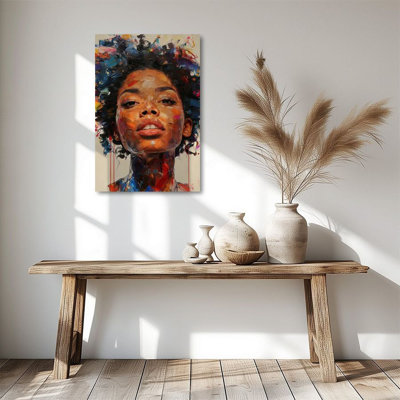 1pc Canvas Wall Art, African women's portrait, colorful abstract hair accessories, expressionist oil painting Poster 24"x36" Framed Painting Room Wall