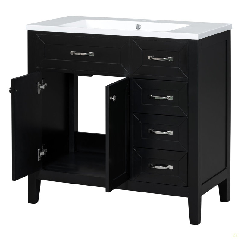 Meuble-lavabo 36 po avec lavabo, armoire de salle de bain avec tiroirs, structure solide et panneau de fibres à densité moyenne