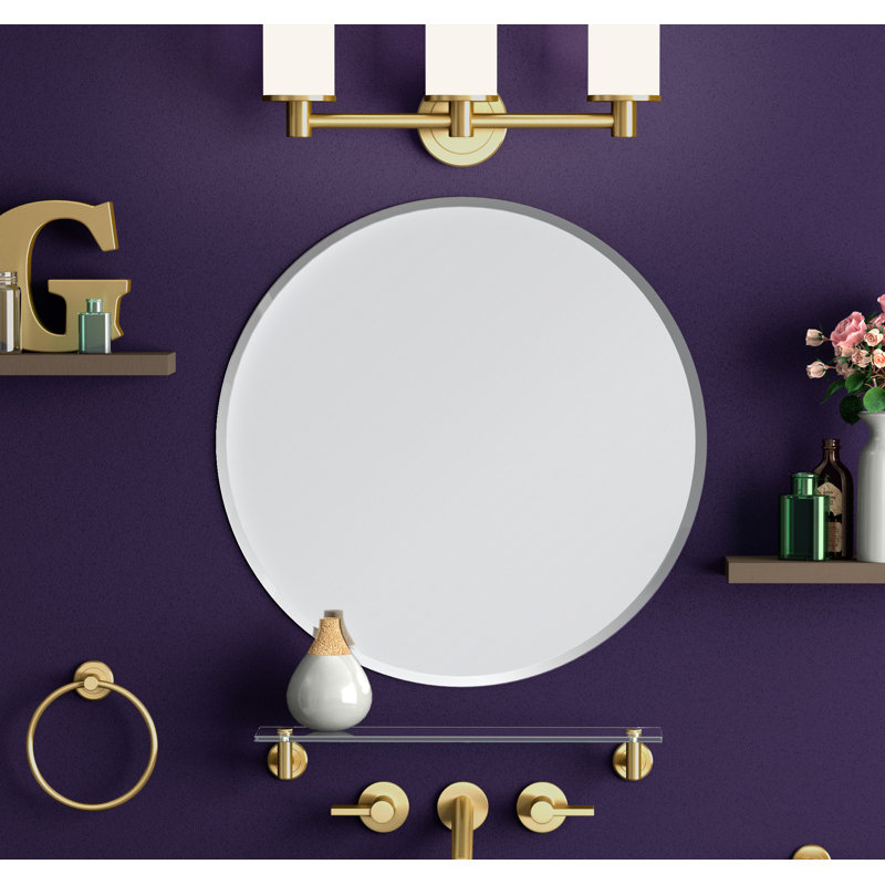 Wall Mount Round Beveled Frameless Mirror | Circular Mirror For Bathroom, Entryway, Wall Decor, 24.5" H x 24.5" W x 0.25" D