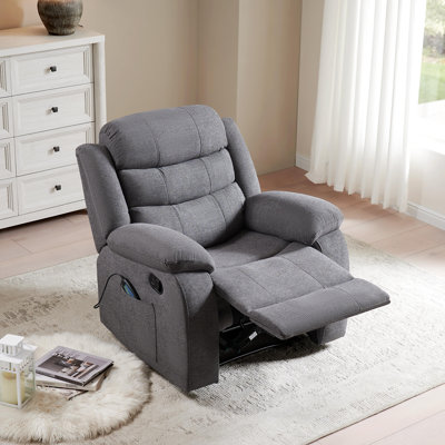 37" Wide Modern Polyester Blend Soft Backrest Manual Recliner with Massage & Heating Function Grey