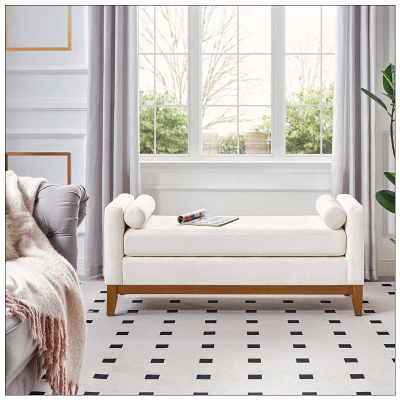 Grand repose-pieds rembourré en tissu avec coussins, Ivory