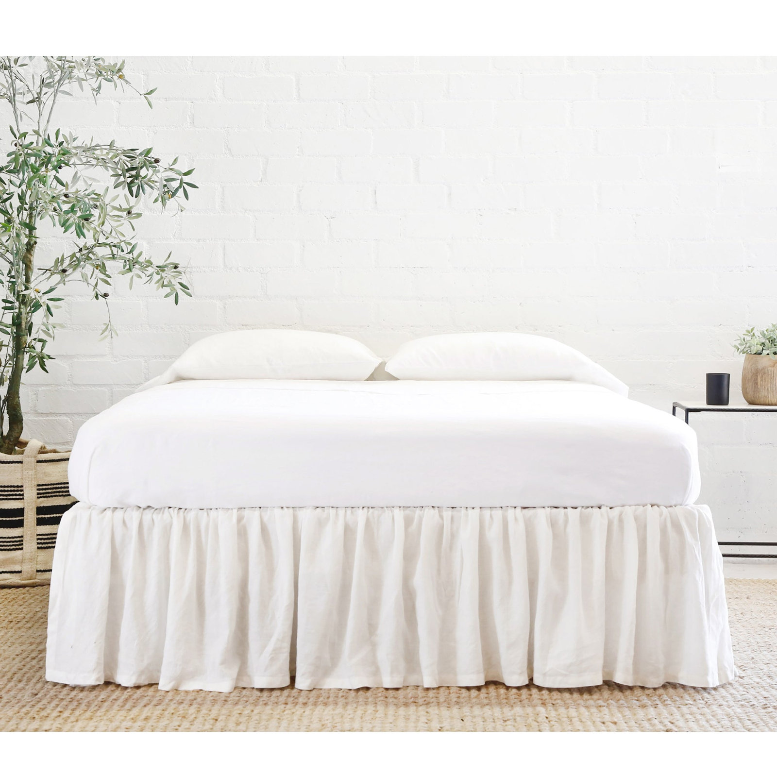 Linen Ruffled Bed Skirt, Cream, California King