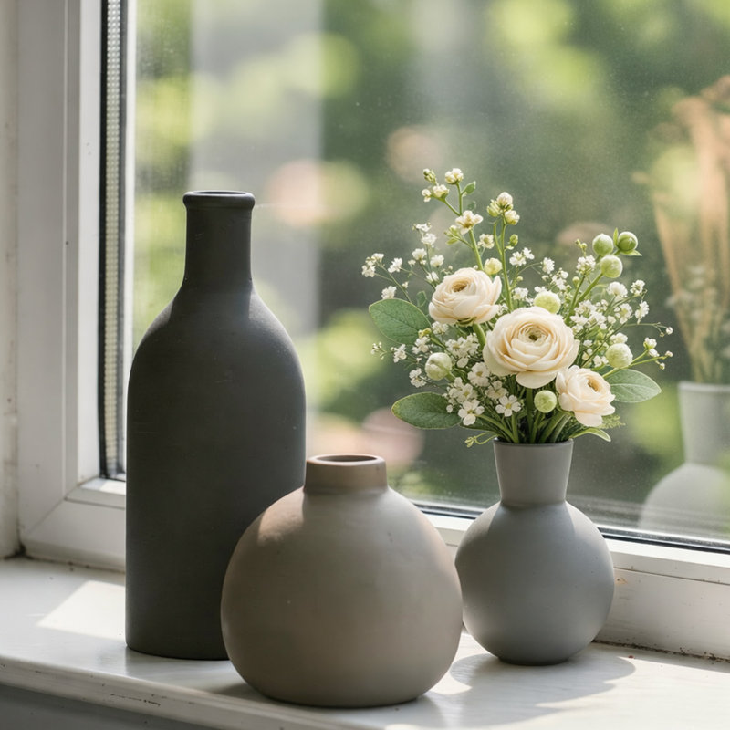 Ensemble de 3 vases en céramique, vases rustiques de style campagnard pour l'herbe et les fleurs de la pampa, décoration intérieure multicolore pour le salon ou le vestibule