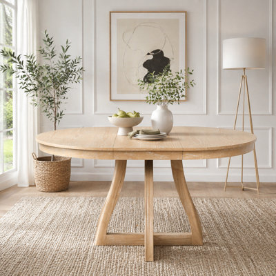 Round Extendable Dining Table for 4-6, 16" Middle Leaf, Curved Table Legs