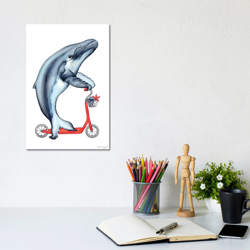 Whale On Bike by Amélie Legault - Wrapped Canvas Print, 20.32 cm H x 30.48 cm W
