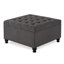 Grand repose-pieds carré avec rangement et pieds en bois, table basse capitonnée avec garniture cloutée pour espace de vie, gris foncé-1471826207