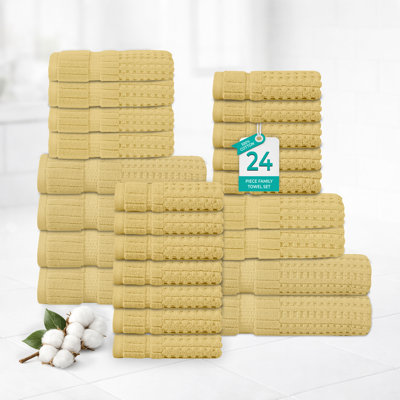 Ensemble de serviettes 24 pièces Willow - 100% coton peigné, qualité supérieure 630 g / m², jaune, ultra doux et très absorbant (ensemble de 6 serviettes de bain, 6 essuie-mains, 12 serviettes)