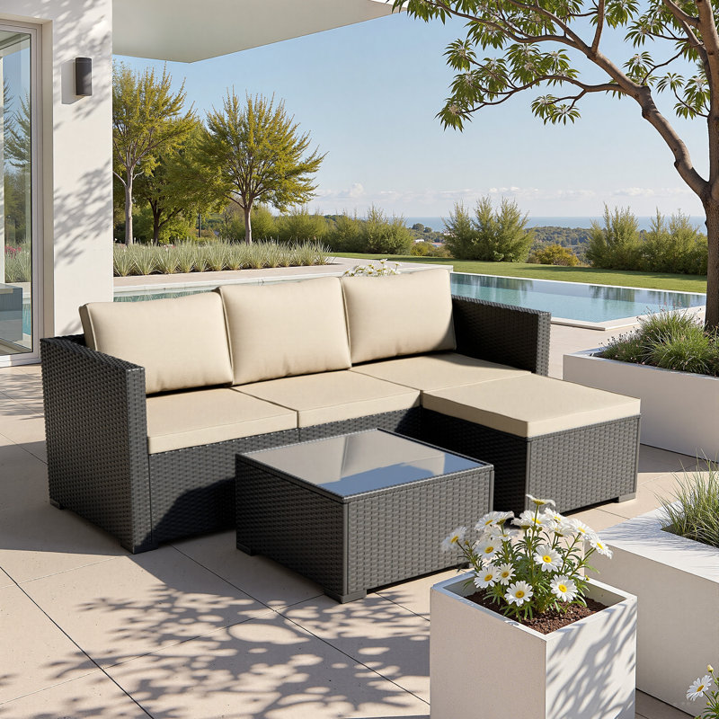  Patio Furniture Set- All-Weather, Thick Cushions & Wide Armrests -5 Piece Outdoor Patio Conversation Couch Sets, Wicker Rattan Outdoor Sectional Sofa for Garden, Patio, Poolside
