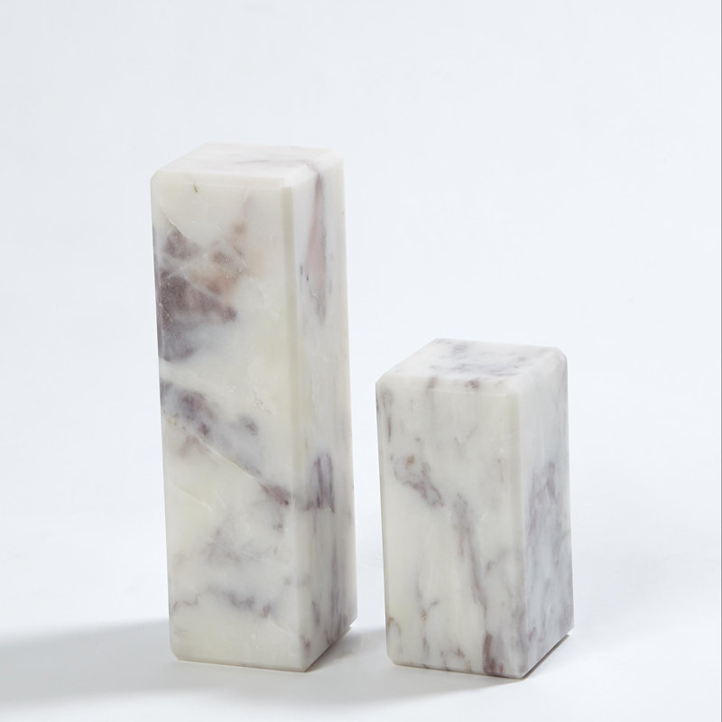Mini piédestal / colonne montante en marbre, gris, H 6 po x l 3 po x P 3 po