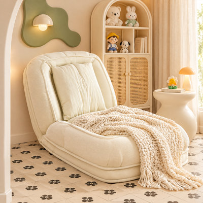 Upholstered Human Dog Bed for Adults & Pets, Foldable Lazy Sofa Couch with 5 Adjustable Positions, Includes 2 Soft Pillows, Off White, for Bedroom, Living Room & Reading Nook