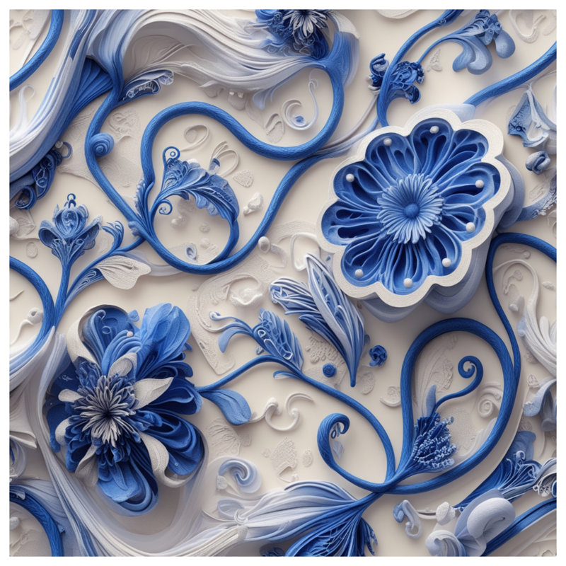 Rideaux de douche à fleurs bleues Quilling, L 70 po x H 72 po