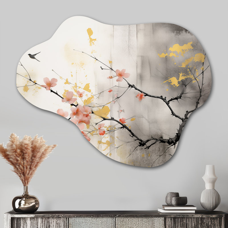 Julien - Art asiatique nuage d'art mural en métal, pêche, reproduction d'art asymétrique, H 27 po x l 35 po