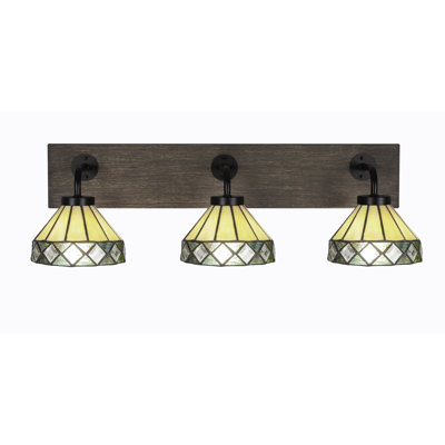 Oxbridge 3 Light Bath Bar Shown With 7" Diamond Peak Art Glass