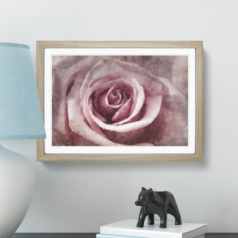 Pretty in Pink Rose Flower - Picture Frame Painting Print, 62cm H x 87cm W x 2cm D, Oak Framed