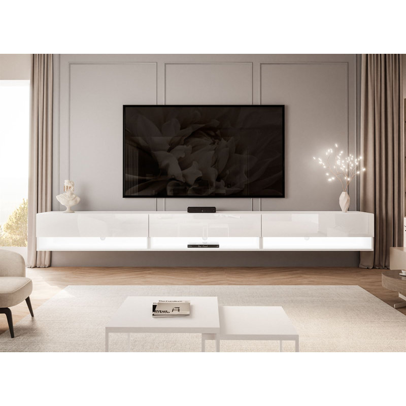 Chaynce Calante Wall Mount TV Cabinet with LED Lighting, High-Gloss White