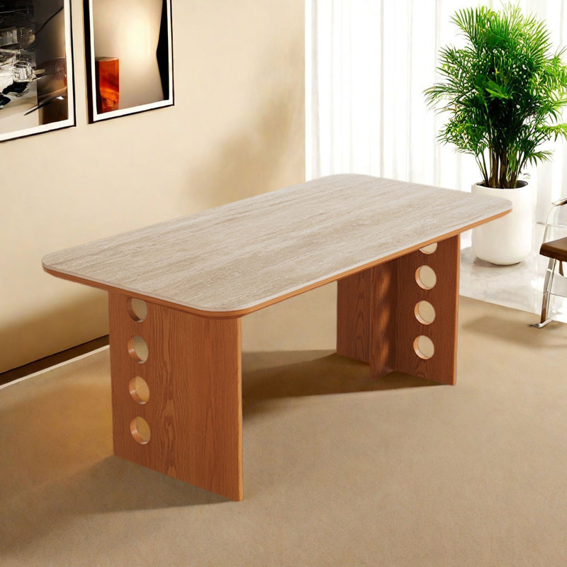 Table de salle à manger en porcelaine de style crème, H 29,5 po x L 70,9 po x l 31,5 po