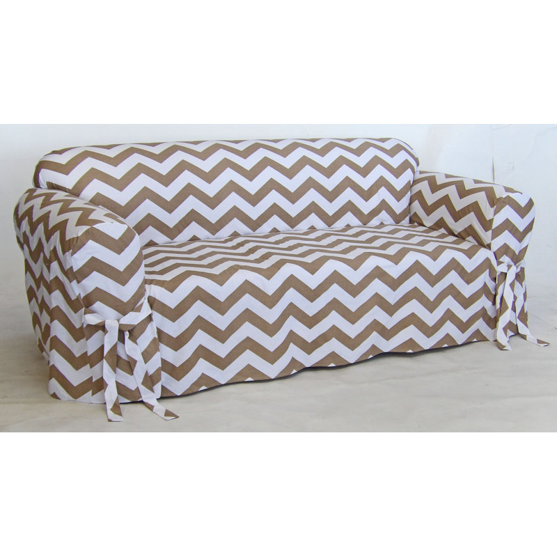 Housse pour canapé à coussins carrés/rectangulaires Chevron, 100 % coton beige / blanc, H 38 po x l 96 po x P 38 po