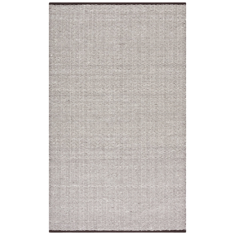 Vermont Hand Woven Cotton/Wool Geometric Rug in Brown/Ivory, Rectangle 4' x 6'