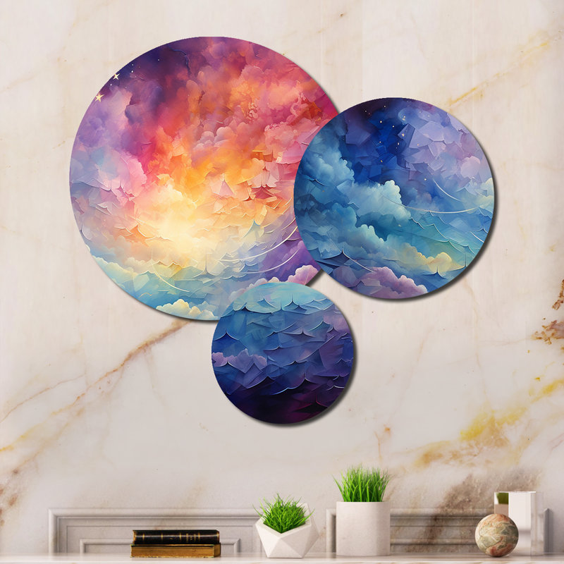 «Colorful Sky Celestial Dreams Collage», ensemble d'impressions d'art mural en métal