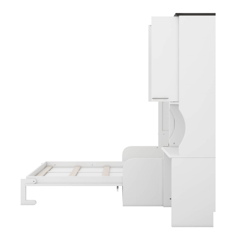 Lit escamotable double avec canapé, bureau et armoire de rangement, lit mural pliable en bois massif, aucun sommier nécessaire