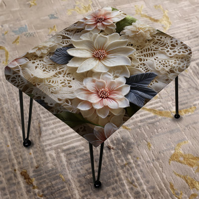 White Vintage Floral Lace Veil V - Floral Rectangle Ottoman