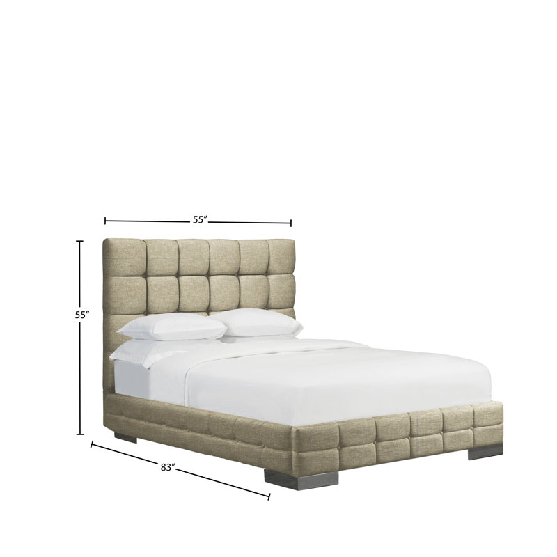 Lit plateforme tapissier Stollings, Double, Lin - Beige