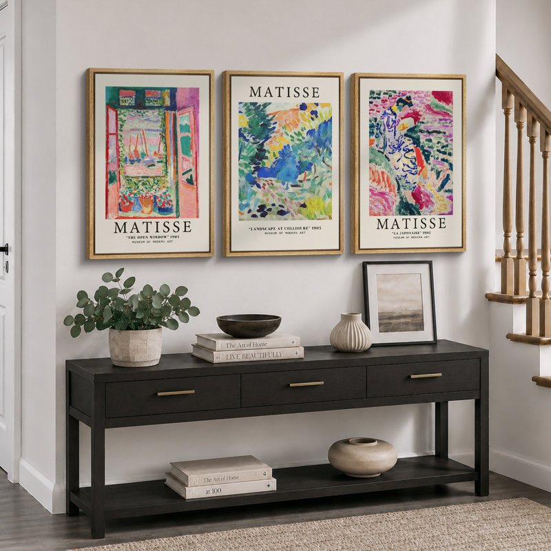 Classical Artwork "Vibrant coloré, décoration murale Henri Matisse, images murales de paysage abstrait moderne, grande impression sur toile encadrée, ensemble de 3 pièces" 16 "x 24" x 3 pièces, 24 "x 36" x 3 pièces