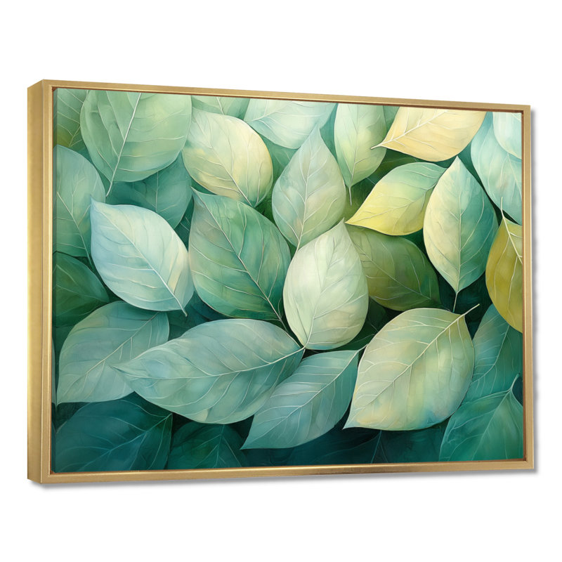 Irènej feuilles transparentes mosaïque nature collage II - feuilles, art mural, H 30 po x l 40 po, Cadre flottant, Doré