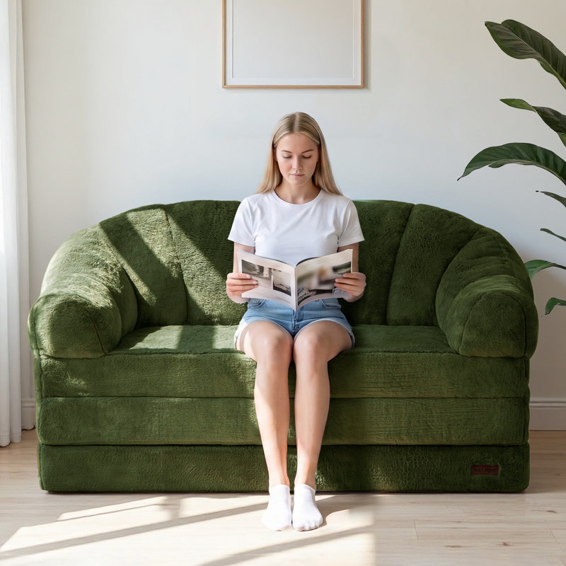 Canapé-lit 2 en 1 convertible en méridienne Comfy Bean Bag, Causeuse, Vert
