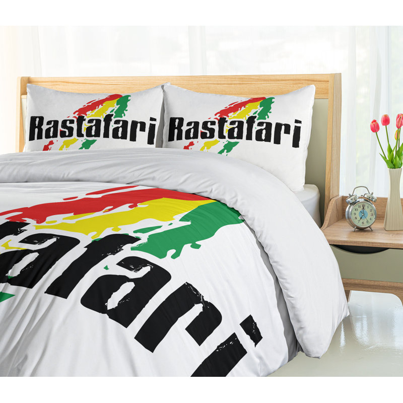Twin Red Green Yellow Microfiber Rasta Duvet Cover Set