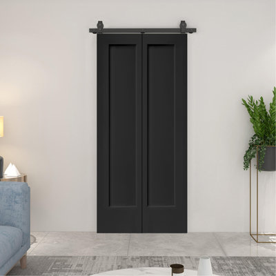 48 po x 80 po 1 panneau de porte en bois aggloméré double panneau de fibres à densité moyenne peint en blanc avec ensemble de quincaillerie coulissante