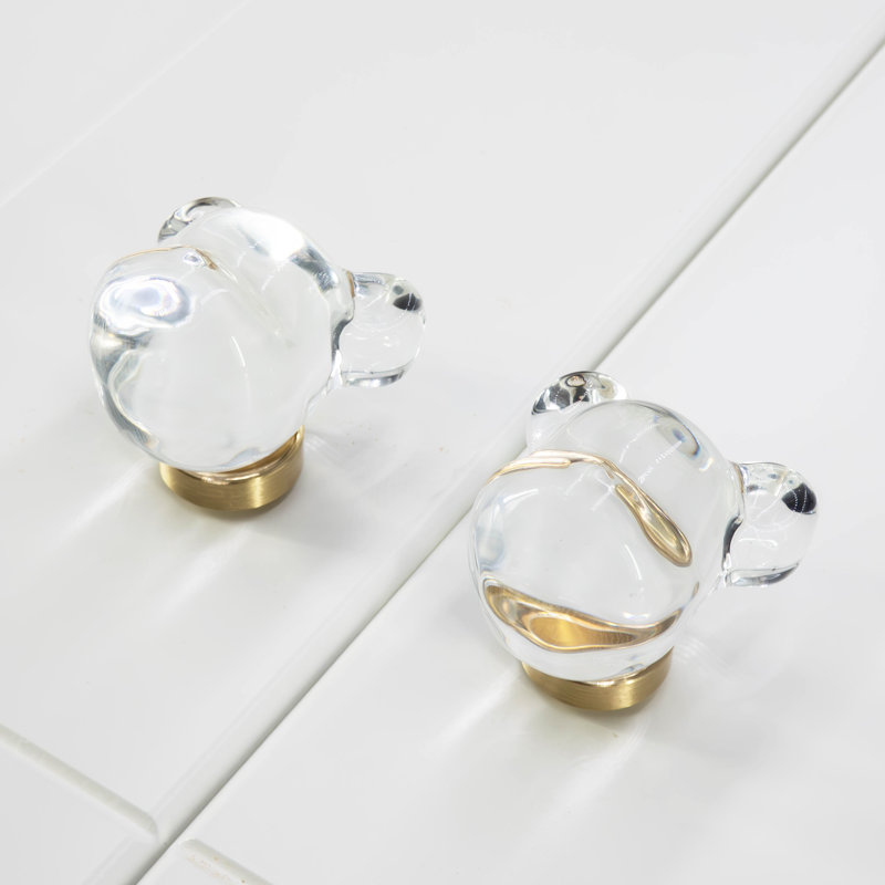 Bear-Inspired Glass Cabinet Knob with Brushed Brass Base