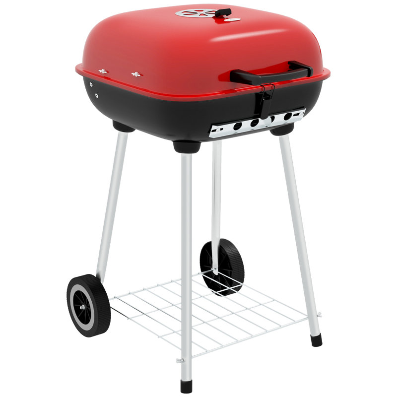 Barbecue au charbon de bois, fumoir de barbecue portatif avec couvercle, rouge