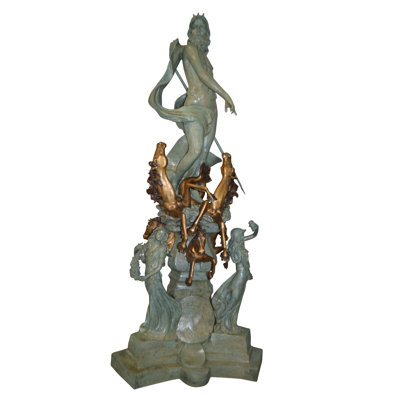 Statue bronze avec six chevaux Neptune - taille: L 38 po x l 38 po x H 90 po.