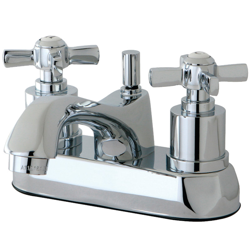 Kingston Brass Millennium Two-Handle 3-Hole Deck Mount 4" Centerset Bathroom Faucet with Brass Pop-Up, Polished Chrome