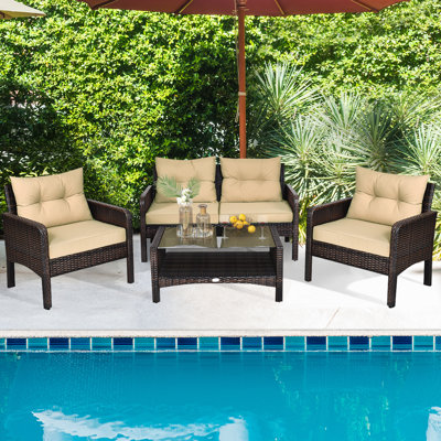 Alyaan 132cm Wide U-Shaped Metal Patio Sofa with Cushions