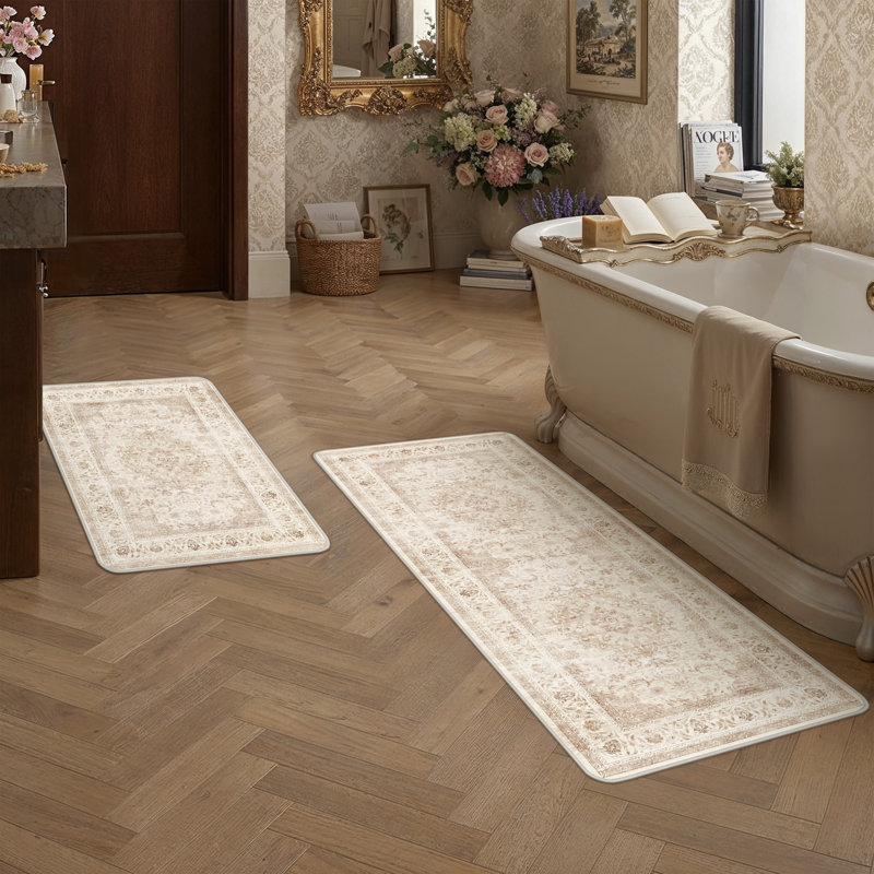 Ashford Machine Washable Bath Rug Set with Non-Slip Backing, 2 PC(20"x 47"|17"x 24")