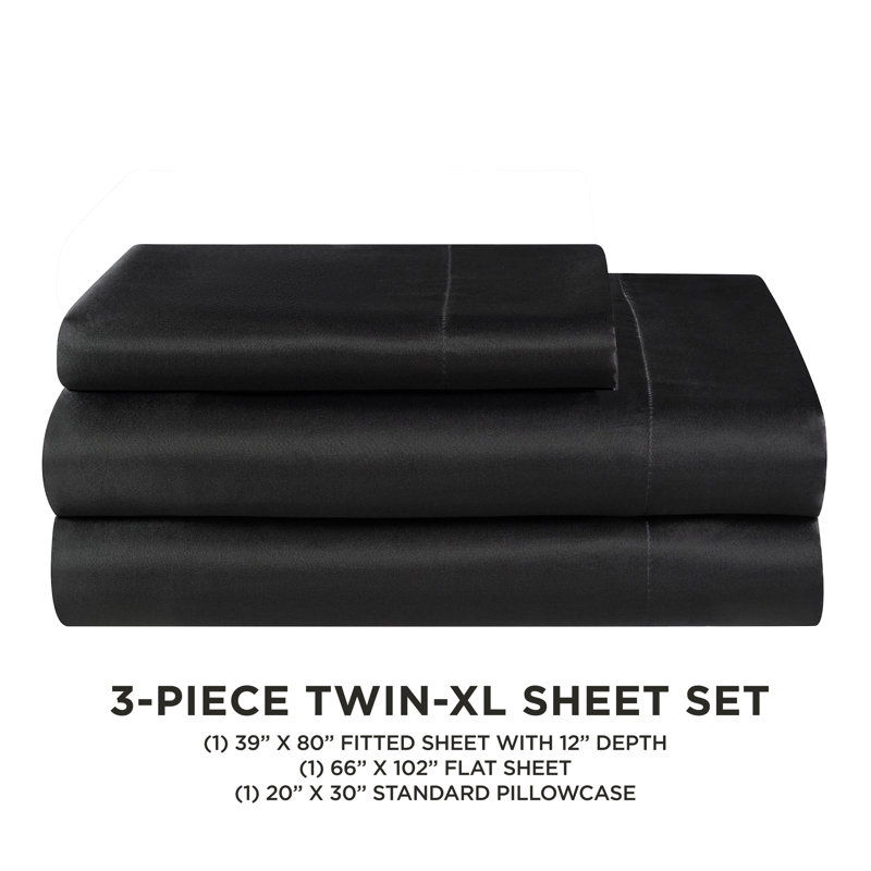 Juicy Couture Premium Silky Satin Sheet Sets, Black, Twin XL Sheet Set with 1 Pillowcase