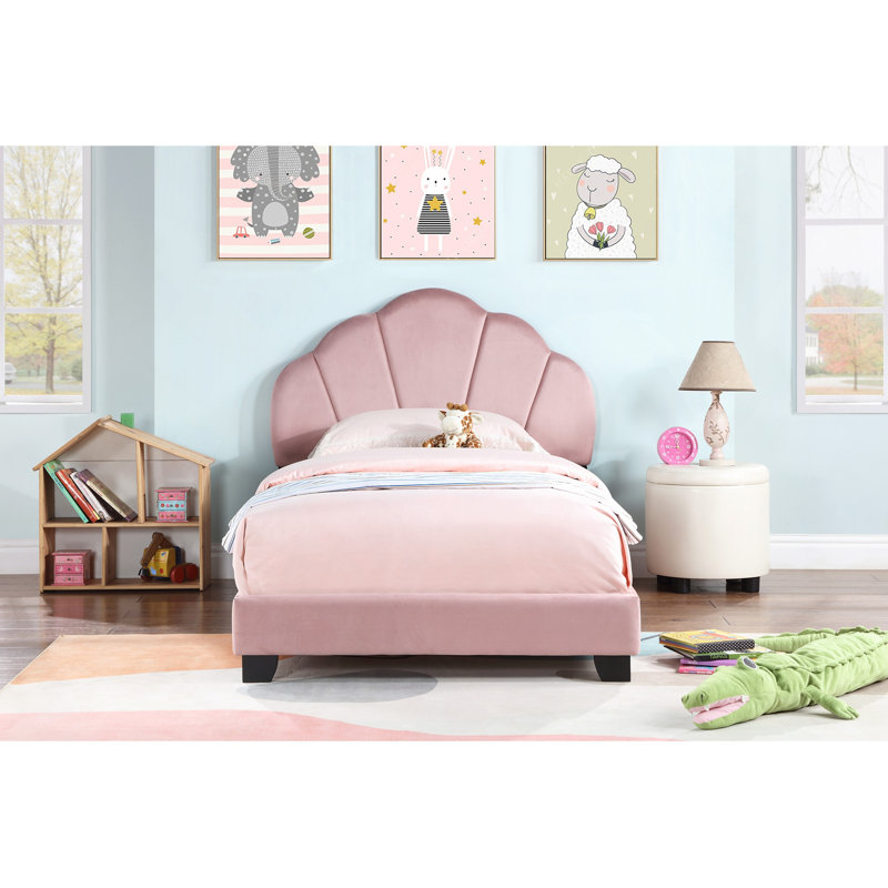 Lit moderne, lit plateforme tapissier, base de lit en bois avec sommier à lattes, aucun sommier nécessaire, base de lit mignonne avec tête de lit coquillage