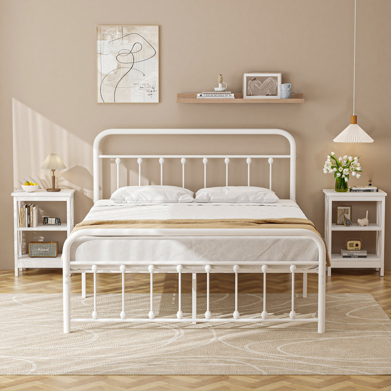 3 Piece Bedroom Set, Metal Bed Frame With Headboard And Nightstand Set Of 2, Classic Farmhouse Bedroom Furniture Set Of 3, No Box Spring Needed, Easy Assembly