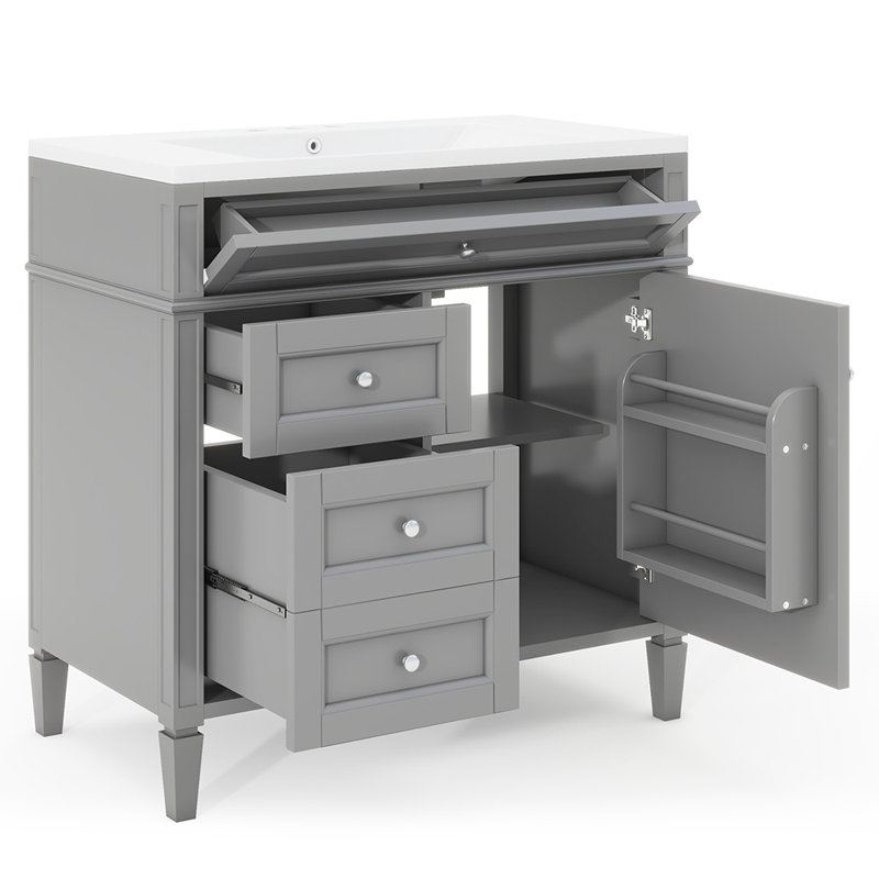 Meuble-lavabo simple 36,01 po avec plateau en bois manufacturé Dragen, Gris