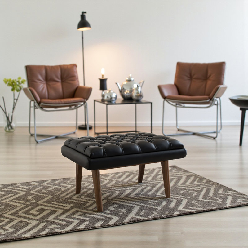 Judith Faux Leather Ottoman, Pine Black Polyester Blend